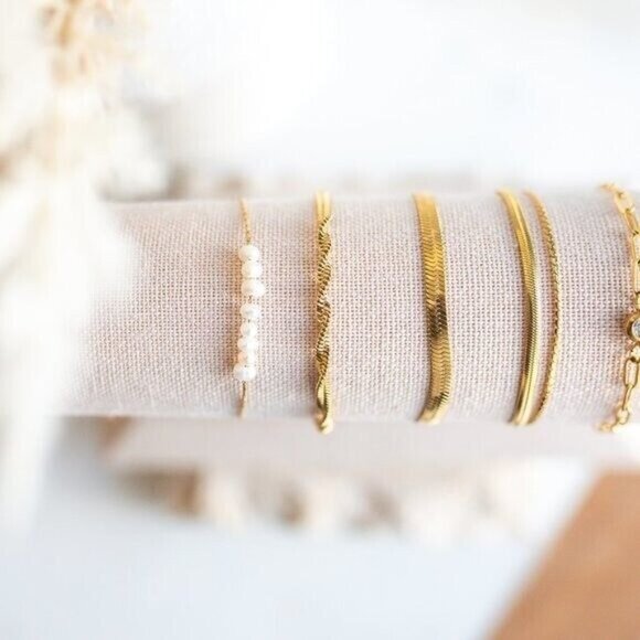 Dainty Pearl Bracelet Baroque Pearl Bracelet Gold Non-Tarnish Chain Bracelet - Picture 7 of 15